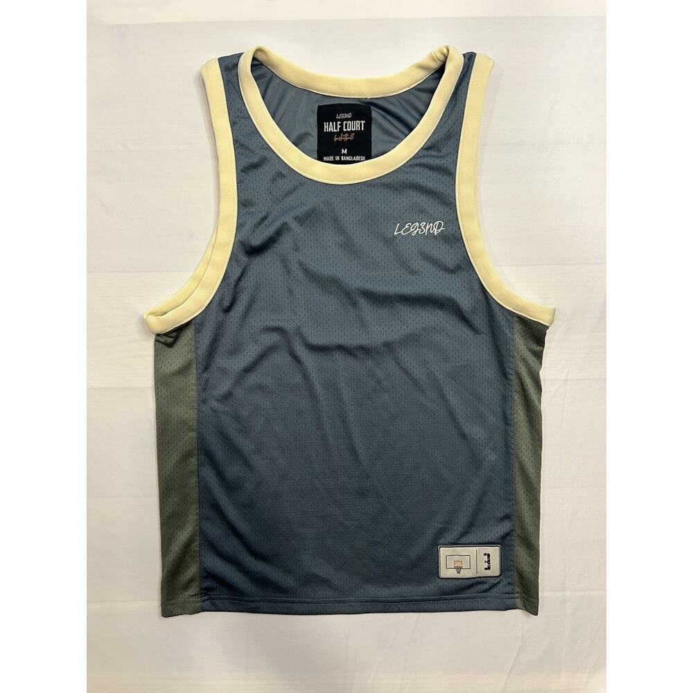 LEGEND Half Court Basketball Jersey Grey Mesh Cream Trim Size M